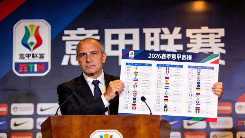2026赛季意甲赛程发布会现场，意甲联盟官员展示完整赛程表